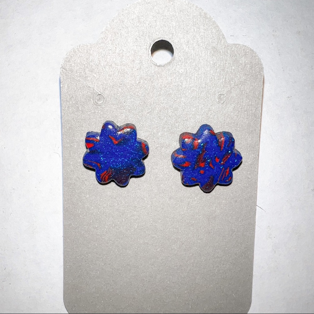 Little Firecracker Fourth of July Stud Back Earrings in Red and Blue Patriotic